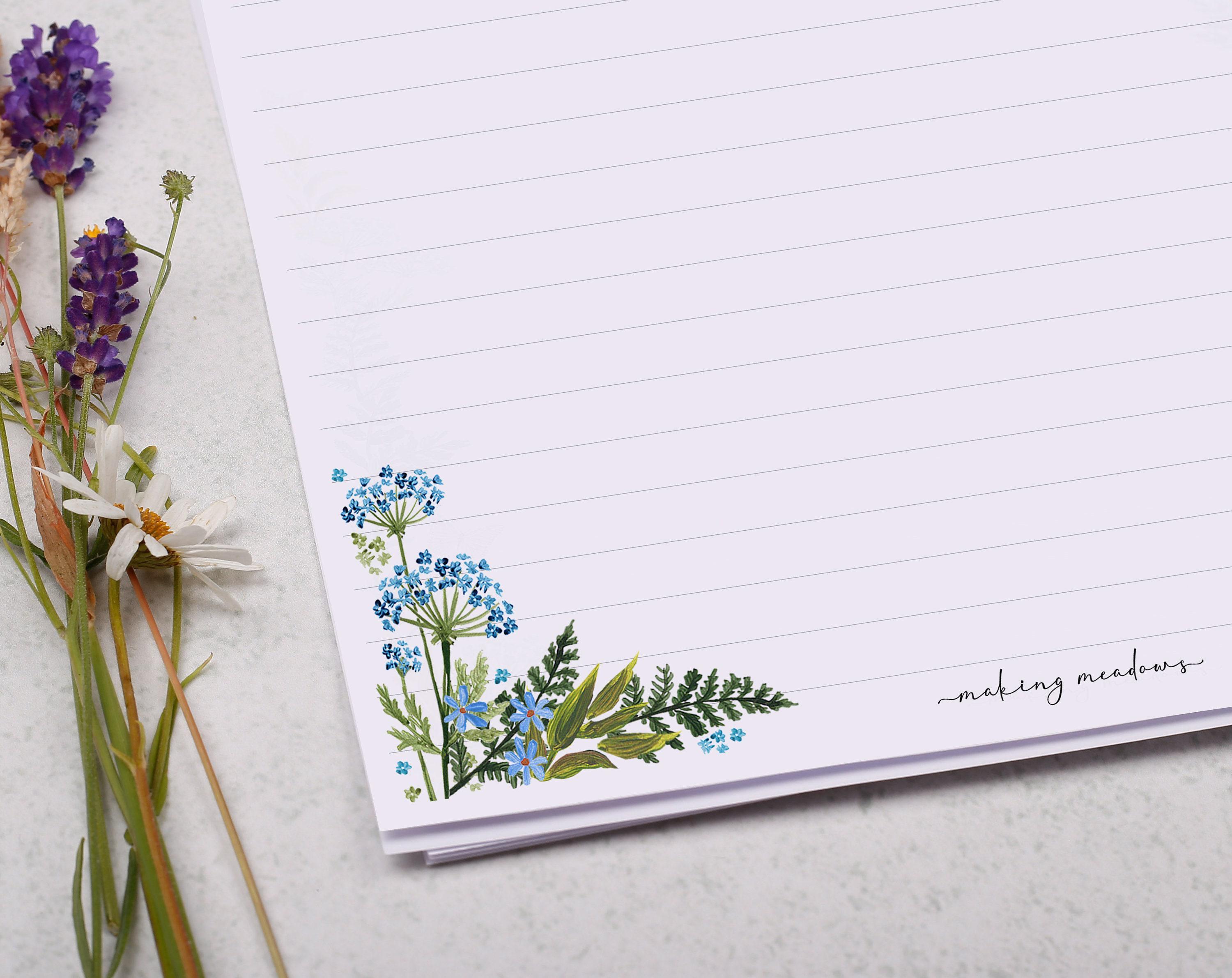 A4 Letter Writing Paper With Floral Flower Corners - Lined or Unlined ...