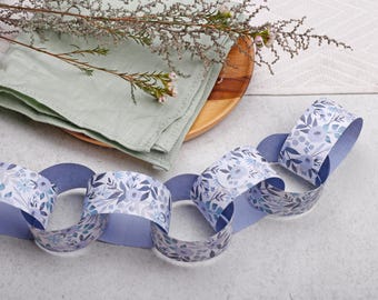 Blue Floral Paper Chain Kit - DIY Traditional Garland, 4m Length