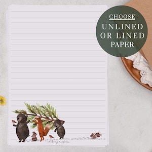 A5 Christmas Letter Writing Paper Sheets | Woodland Animals With Tree | Lined or Unlined Paper | Stationery Gift or Thoughtful Present