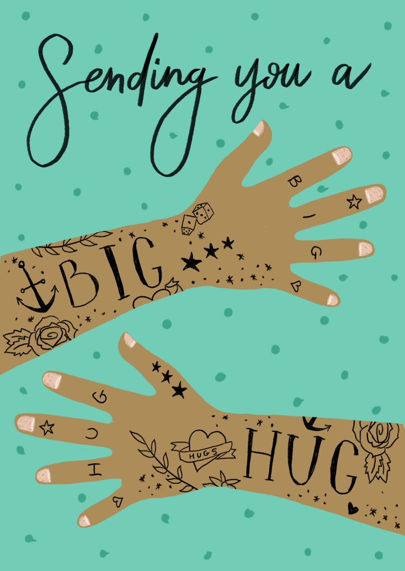Funny Sending You A Big Hug Card Thinking of you teal blue | Etsy