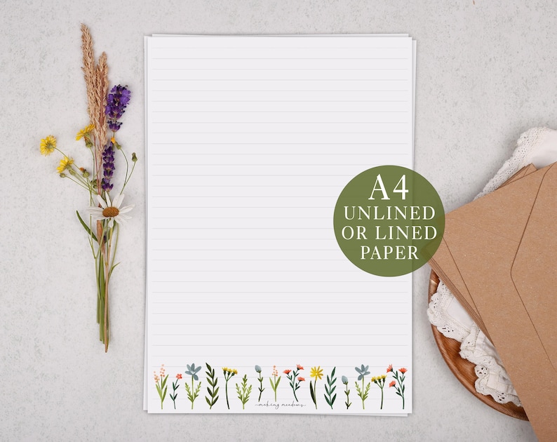 A4 Letter Writing Paper With Meadow Flowers - Lined or Unlined ...