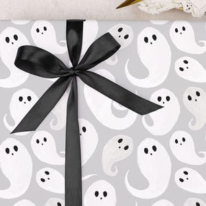 Halloween Wrapping Paper With Grey Ghosts - Luxury Gift Wrap, Folded image 2