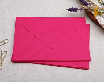 C6 Dark Pink Envelopes | Gummed Diamond Flap 100gsm Envelope | Pretty Coloured Envelope | Letter Writing or Wedding Invitation Stationery