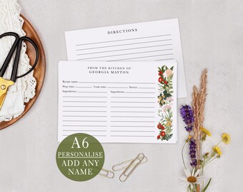 Wild Flowers Recipe Cards - A6 Double Sided Personalised Notecard Gift Set