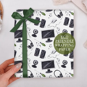 Birthday Wrapping Paper With Computer Programming Design - Luxury Gift Wrap, Folded