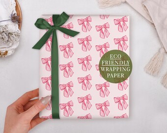 Valentine Wrapping Paper With Pink Bow Ribbon - Luxury Gift Wrap, Folded