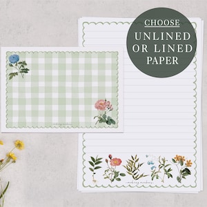 A5 Letter Writing Paper With Envelopes | Traditional Writing Set With Gingham Flower Design | Lined or Unlined Paper, Stationery Gift Set