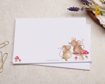 C6 Decorated Envelopes | Cute Watercolour Mice & Mushroom Design | Gummed Diamond Flap 100gsm Envelope | Letter Writing Patterned Envelope