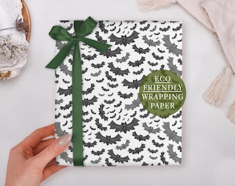 Gothic Wrapping Paper With Halloween Black Bats - Luxury Gift Wrap, Folded