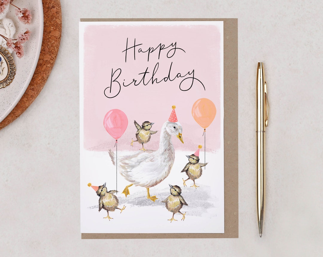 Duck And Then There Were 4 Card, Boy or Girl New Baby Family of Four Card,  Unisex Birth Card