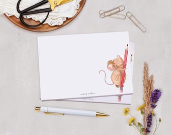Sobres C6 decorados con diseño de ratón de artista - Juego de papelería para escribir cartas