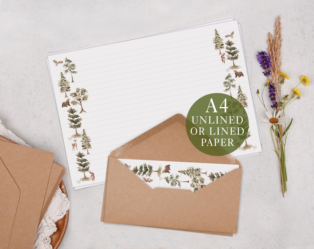 A4 Landscape Letter Writing Paper With Woodland Animals - Lined or ...