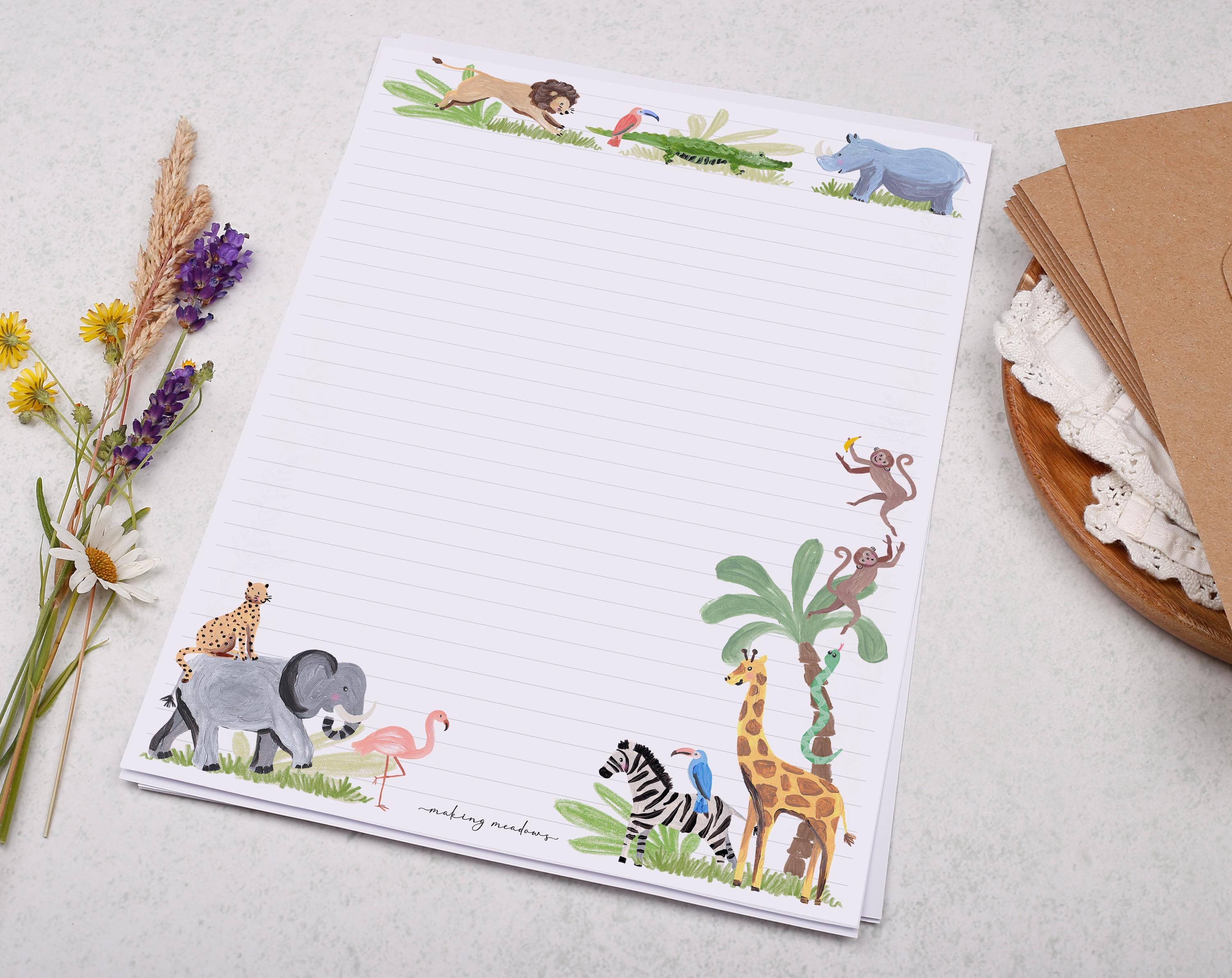 A4 Letter Writing Paper With Safari Animals - Lined or Unlined ...