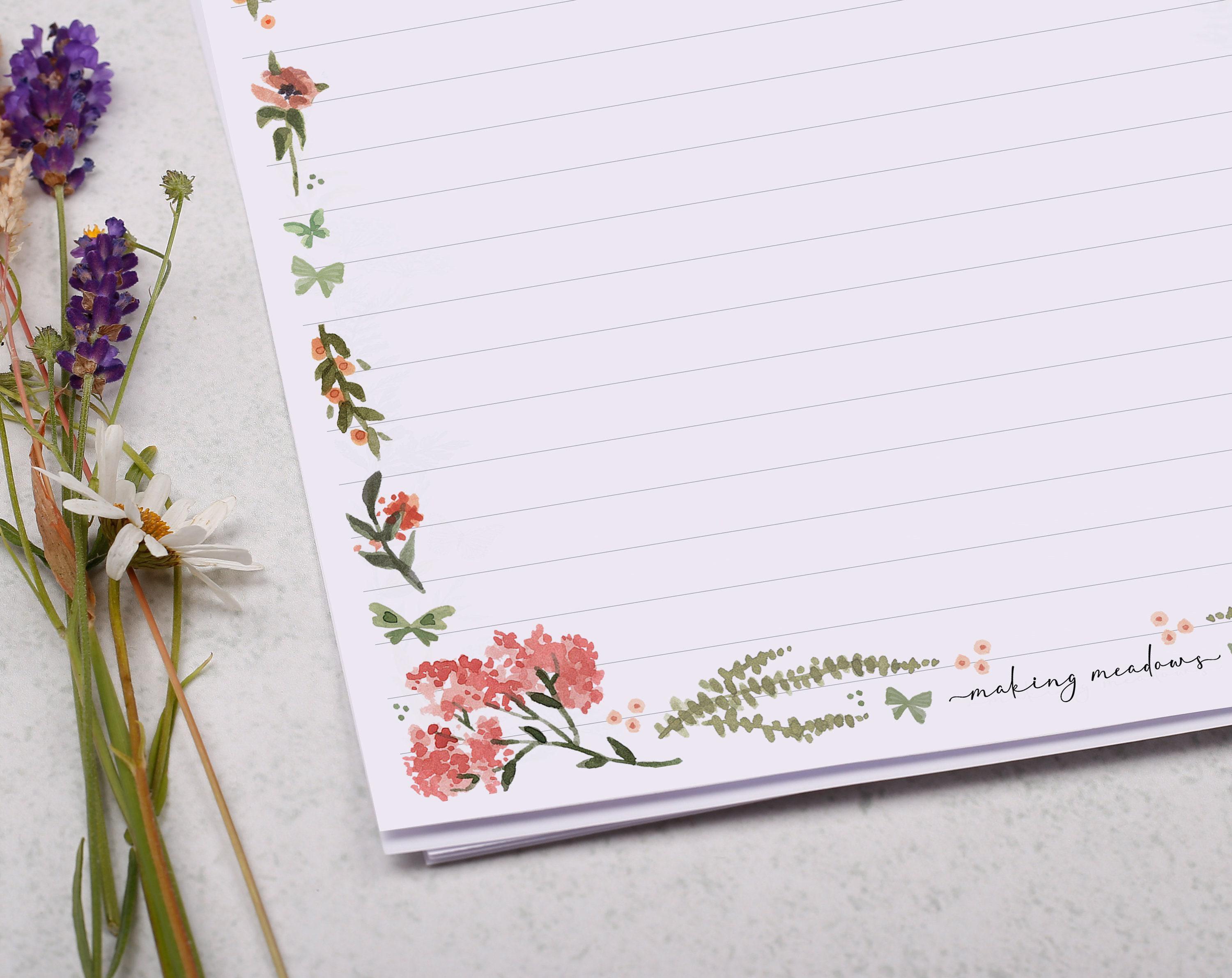 A4 Letter Writing Paper With Pink Floral Border - Lined or Unlined ...