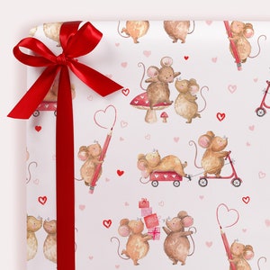 Watercolour Mice Gift Wrapping Paper for Him or Her | Anniversary & Valentine Gift Wrap For Your Love | FOLDED Single Sheet Luxury Gift Wrap