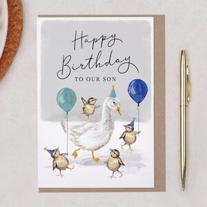 Duck & Goose Birthday Card for Son - Hand Painted Farm Animals