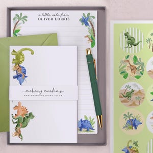 Childrens Stationery Set Gift with Personalised Stationery with Dinosaur Design