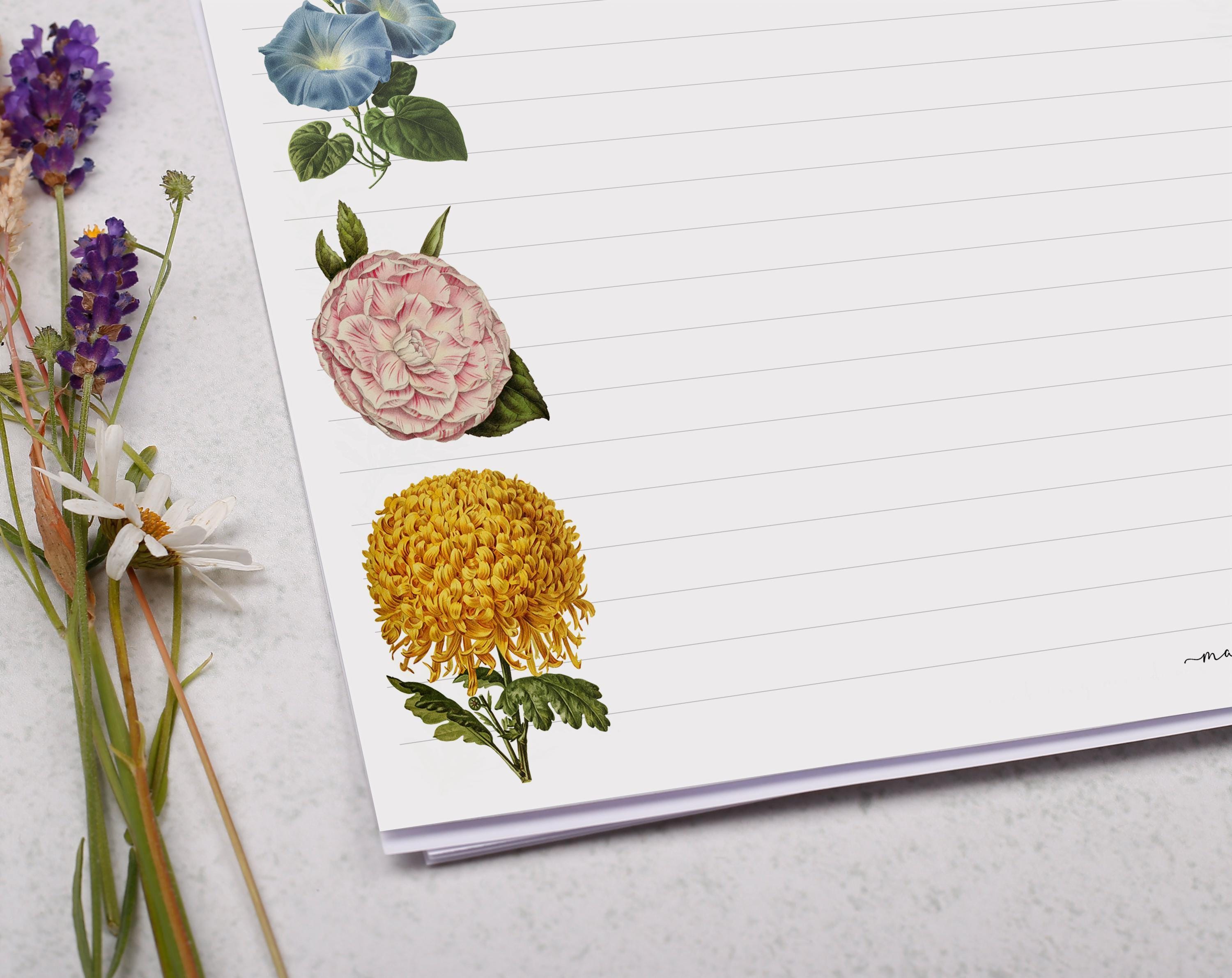 A4 Landscape Letter Writing Paper With Vintage Flower - Lined or ...