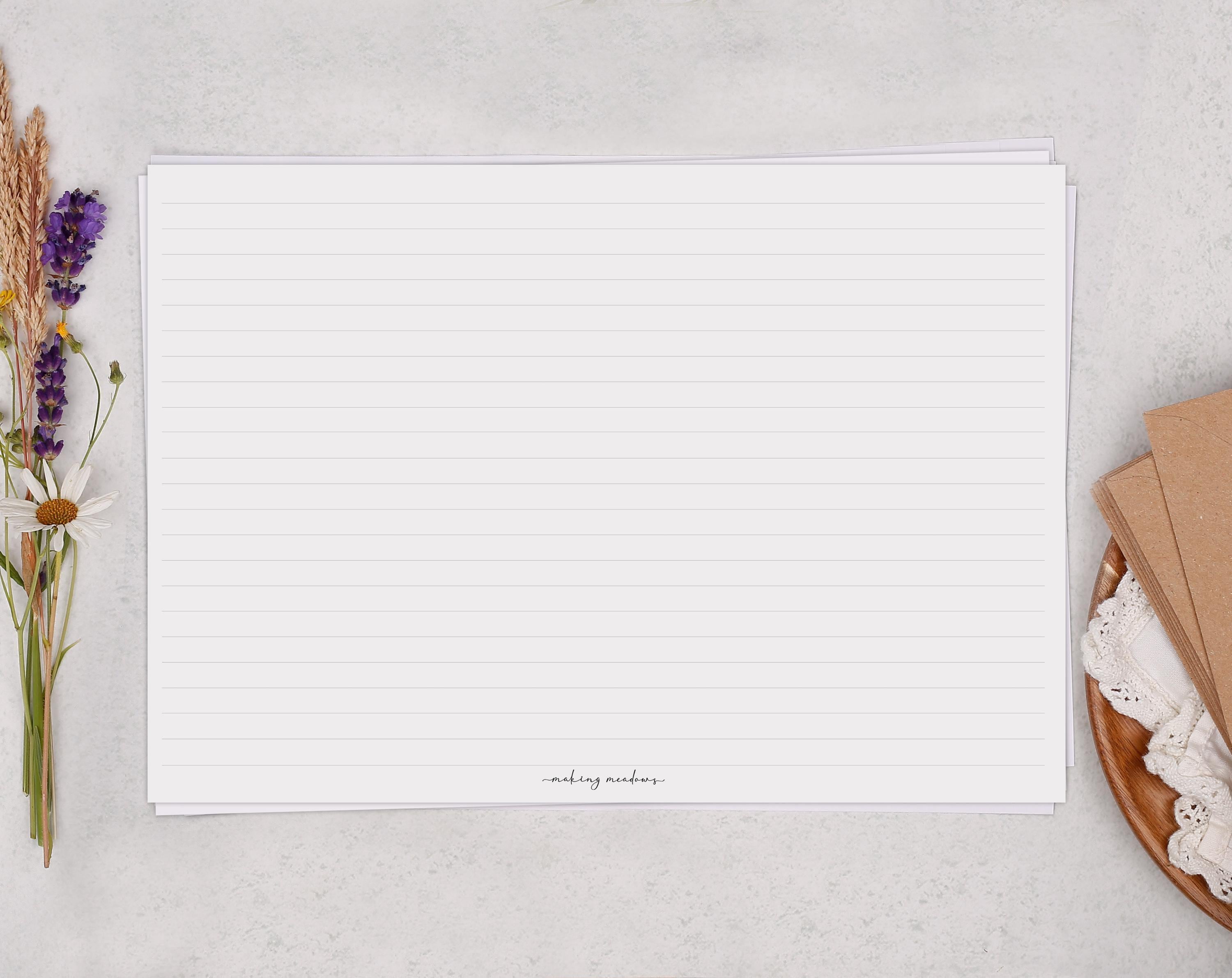A4 Blank Landscape Letter Writing Paper Continuation Pages - Lined or ...