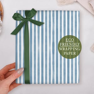 Papier cadeau d'anniversaire à rayures bleues - Emballage cadeau de luxe, plié
