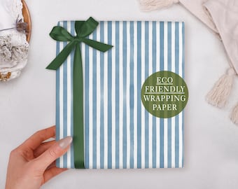 Birthday Wrapping Paper With Blue Stripe Design - Luxury Gift Wrap, Folded