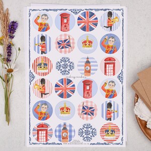 King Charles London Sticker Sheet - Stationery For Envelope Seals, Letter Writing or Crafting