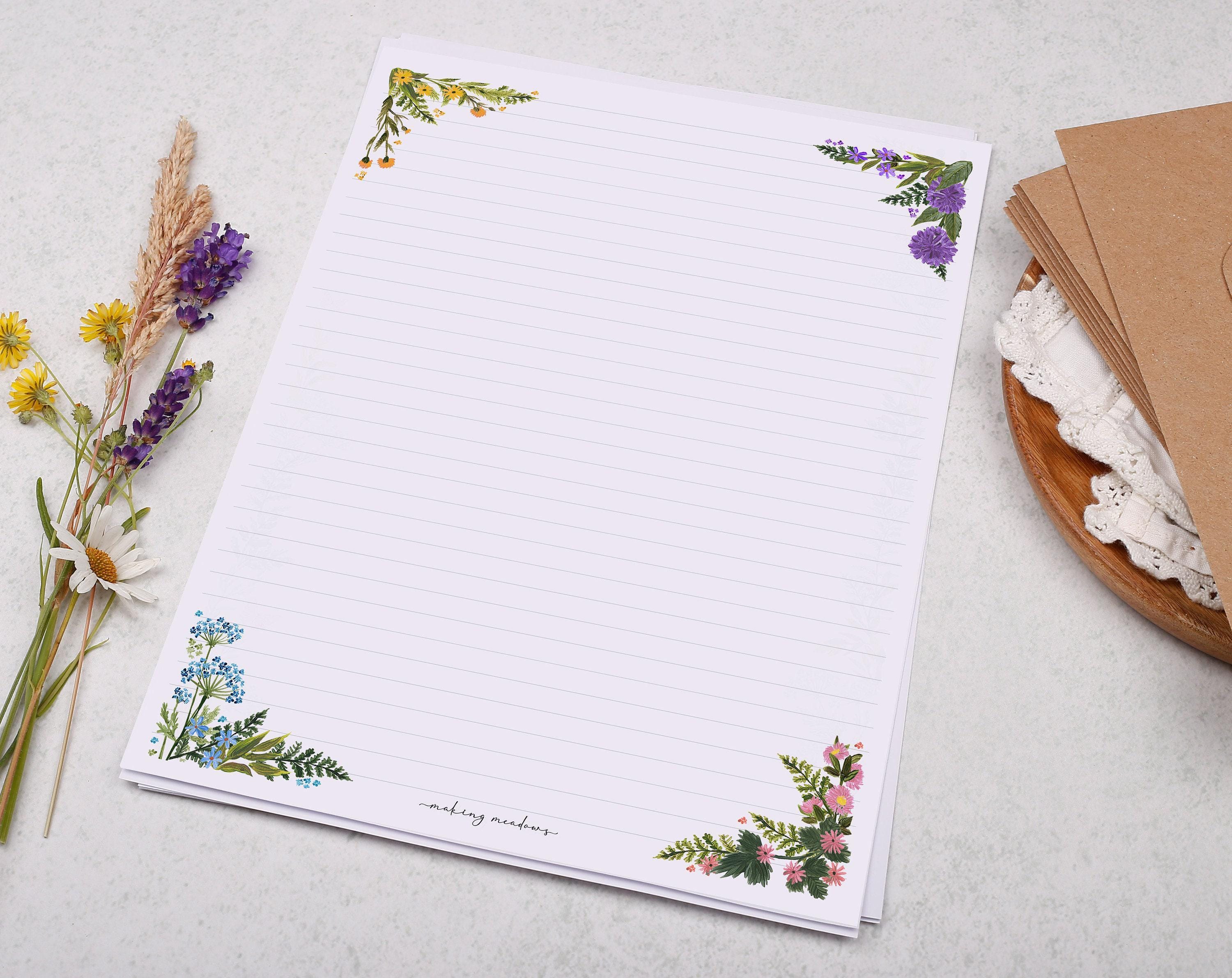 A4 Letter Writing Paper With Floral Flower Corners - Lined or Unlined ...