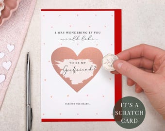 Will You Be My Girlfriend Scratch To Reveal Card - Rose Gold Heart Surprise Announcement