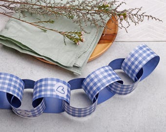 Blue Gingham Paper Chain Kit - DIY Traditional Garland, 4m Length