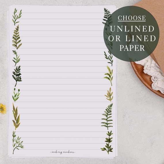 A5 Letter Writing Paper Sheets Traditional Botanical Fern Leaf