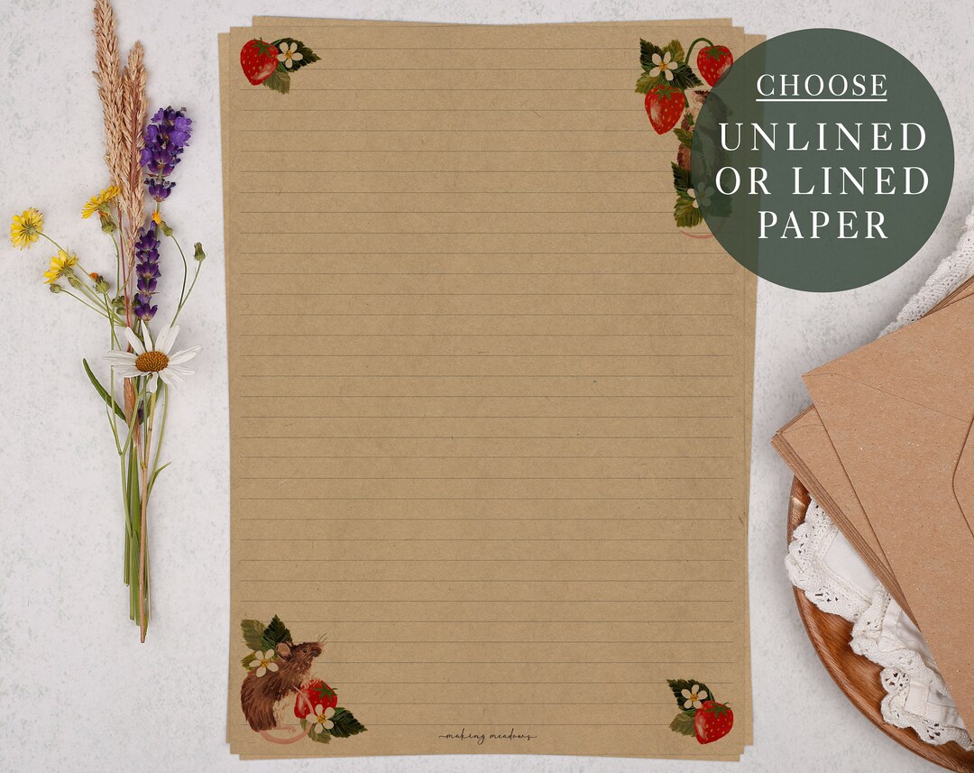 A4 Kraft Letter Writing Paper Sheets Mice and Strawberries - Etsy