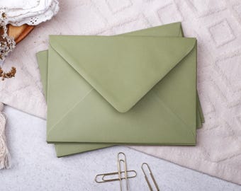 B6 Olive Green Envelopes With Gummed Flap - Envelope For Letter Writing or Wedding Stationery