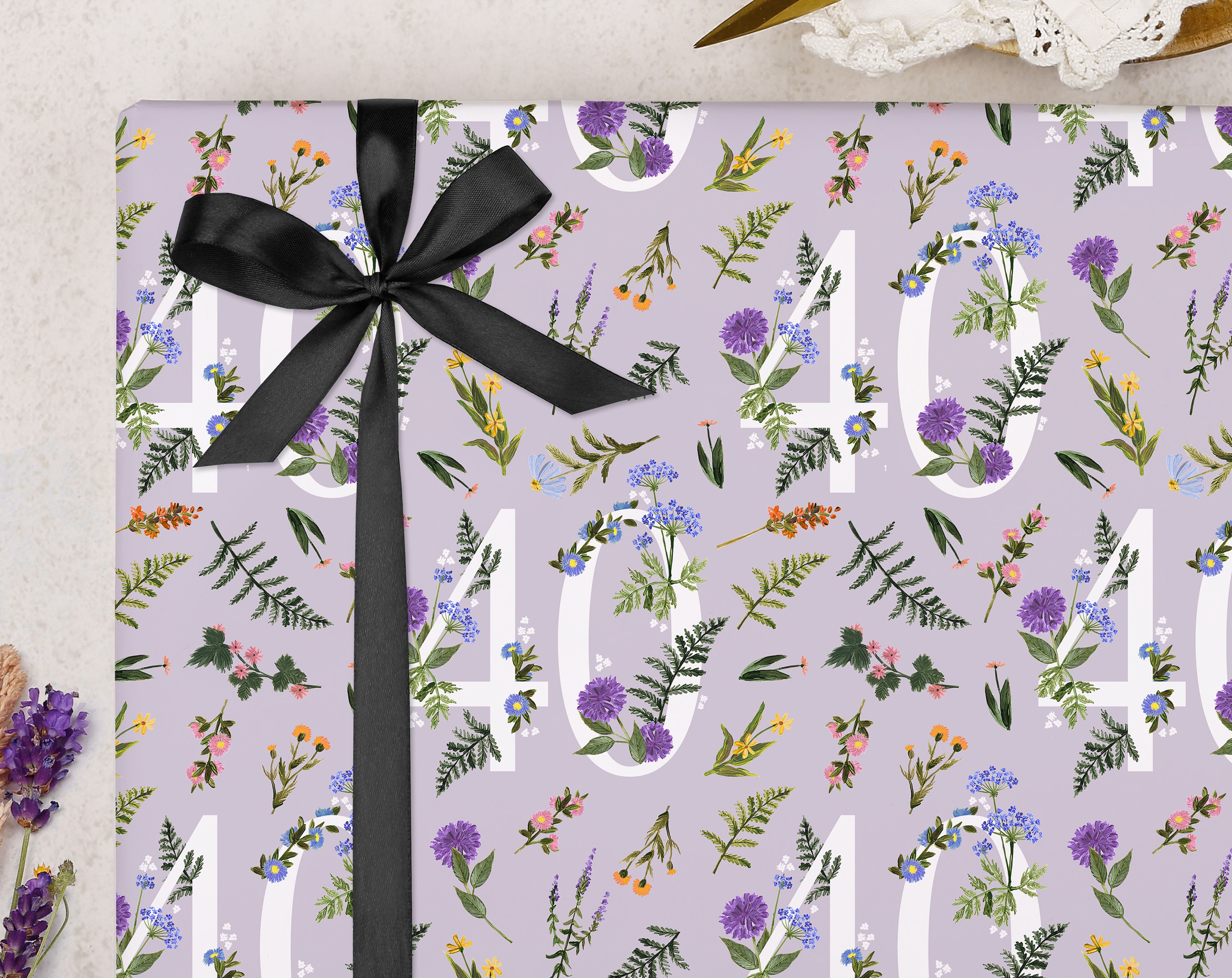 Copy]Purple Wrapping Paper Rabbit Gift Wrap Floral Pattern Paper Gift Wrap
