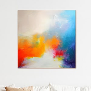abstract painting, modern wall art, large wall art, colorful wall art, orange white blue, colorful abstract wall art, Large abstract art