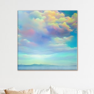 Sky painting with Clouds, light blue wall art, Large landscape wall art, Large blue wall art, above bed art