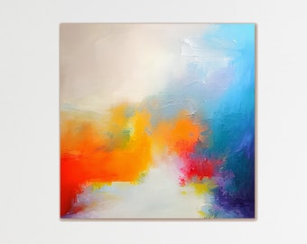 abstract painting, modern wall art, large wall art, colorful wall art, orange white blue, colorful abstract wall art, Large abstract art