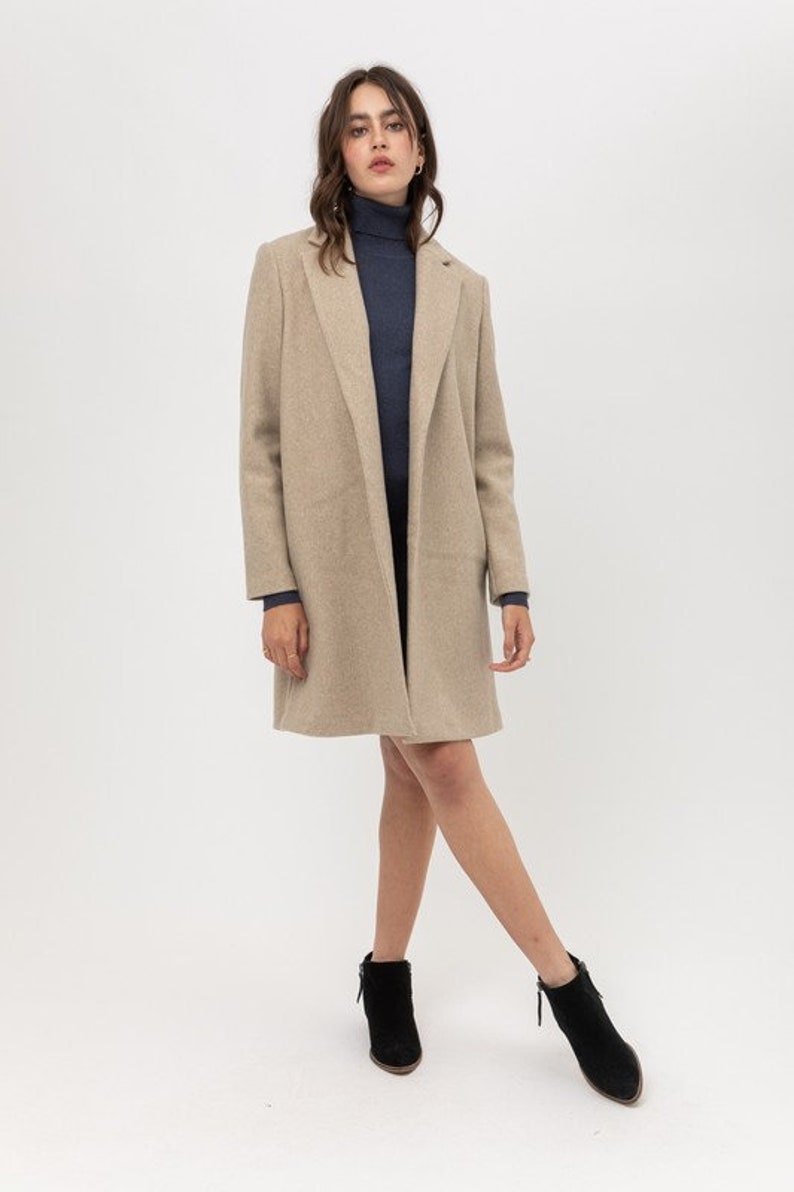 Beige Fleece A Line Coat Women's jacket Etsy