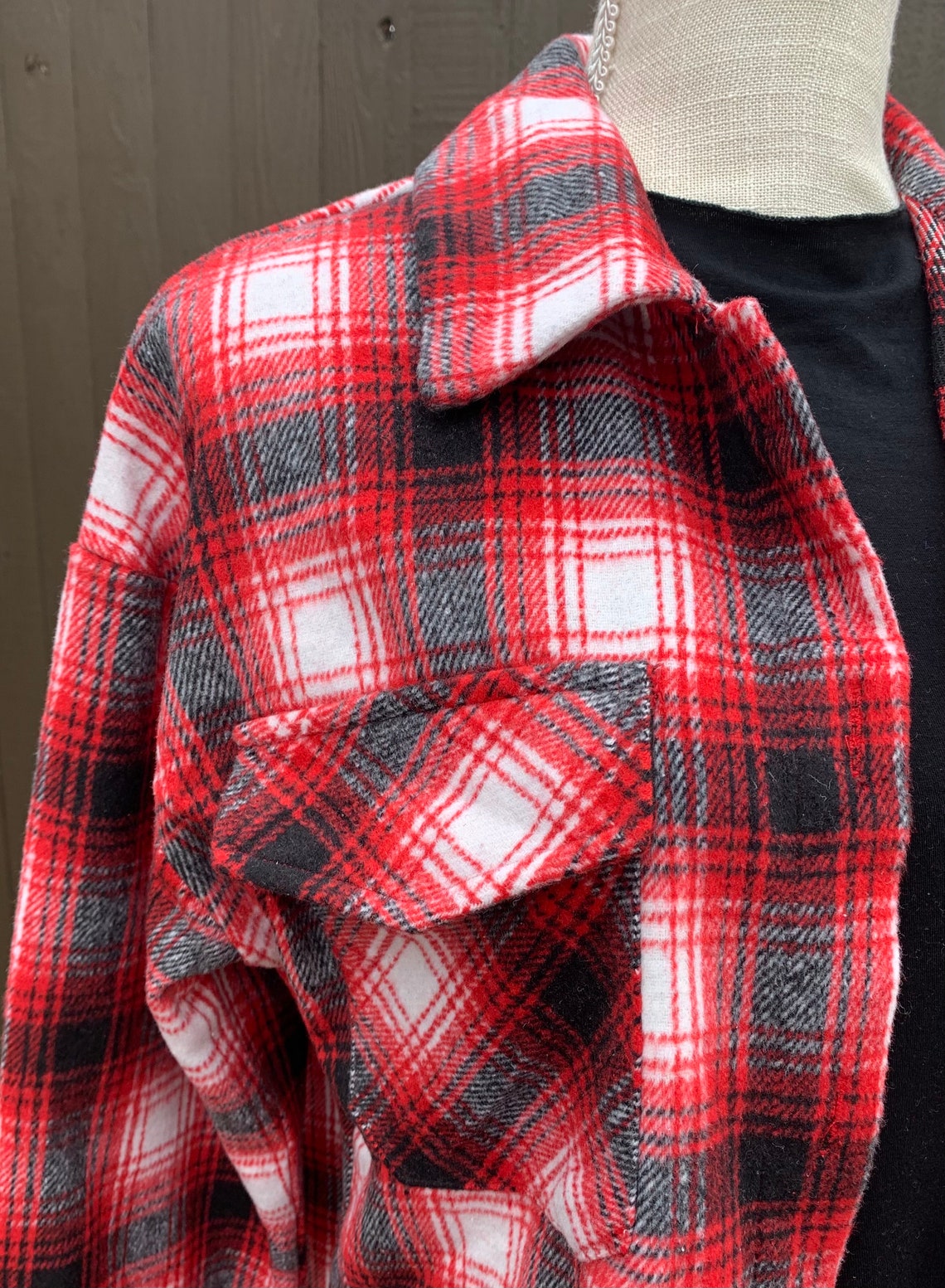 Red Plaid Flannel shacket plaid jacket oversized buttoned | Etsy