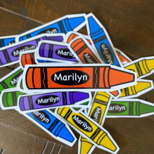 Personalized, Custom, Made to Order, Crayon, Crayola Inspired, Name, Labels, white Personalized  Stickers