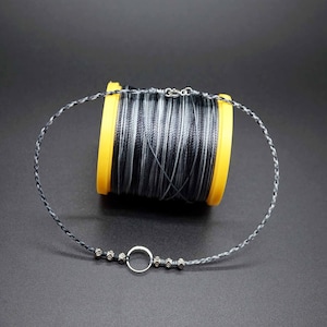 Braided Waxed Cord Necklace: Gray Dyed Rope, Sterling Silver Accents
