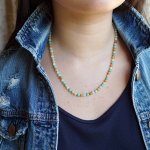 Hand Knotted Multi-Color Jade Bead Necklace: 20 inch