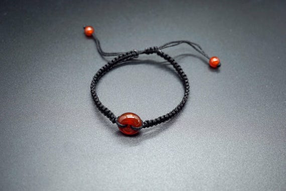Carnelian Charm Bracelet, Braided Cord Bracelet, Knotted Carnelian Bracelet, Adjustable Length Bracelet
