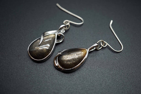 Natural Sunstone Teardrop Charm, Teardrop Dangle Earrings, Silver Jewelery Set, Feldspar Sunstone