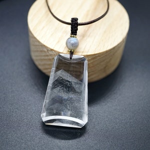 Rectangle Phantom Quartz Pendant, White Phantom Crystal, Adjustable length Cord Necklace, Couple Pendant Gift