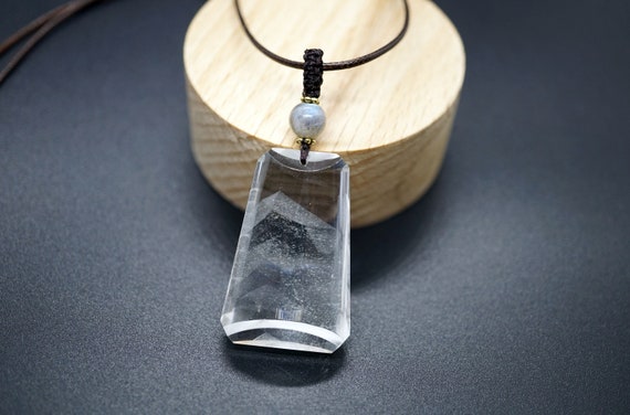 Rectangle Phantom Quartz Pendant, White Phantom Crystal, Adjustable length Cord Necklace, Couple Pendant Gift