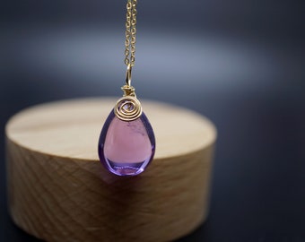 Teardrop Amethyst Pendant Necklace: Natural Purple Charm, 18''