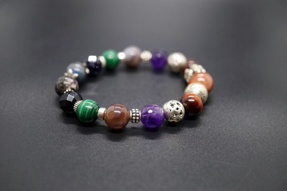 Sterling Silver Multi-Gemstones Bracelet, Multi-color Beaded Bracelet, Natural Gemstone Bracelet