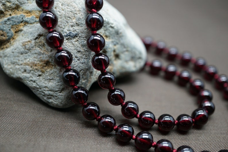 Natural Garnet Bead Necklace, Almandine Garnet Necklace, Hand Knotted Beaded Necklce, Grade A Garnet 6.2mm image 4