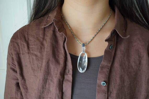 Natural Crystal Quartz Pendant, Multicolor Cord Necklace, Unique Healing Quartz Necklace 16.5 inch