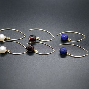 Gold-Filled Marquise Ear Wire, Lapis Lazuli Earring, Pearl Drop Earring, Garnet Dangle Earrings